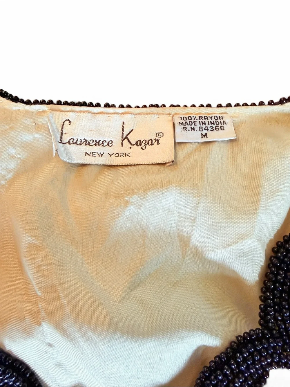Vintage Lawrence Kazar Beaded Blouse Black Floral Mesh Scalloped Evening Top M - Picture 7 of 9
